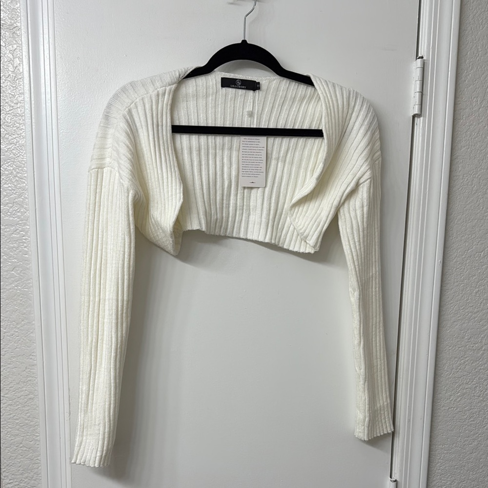 White Ribbed Knit Bolero Shrug